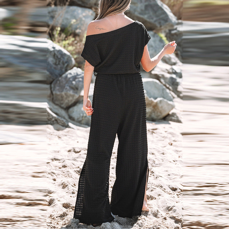 Damen lässiger Jumpsuit mit weitem Schnitt und elastischem Bund WW