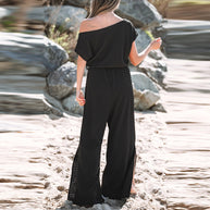 Damen lässiger Jumpsuit mit weitem Schnitt und elastischem Bund WW