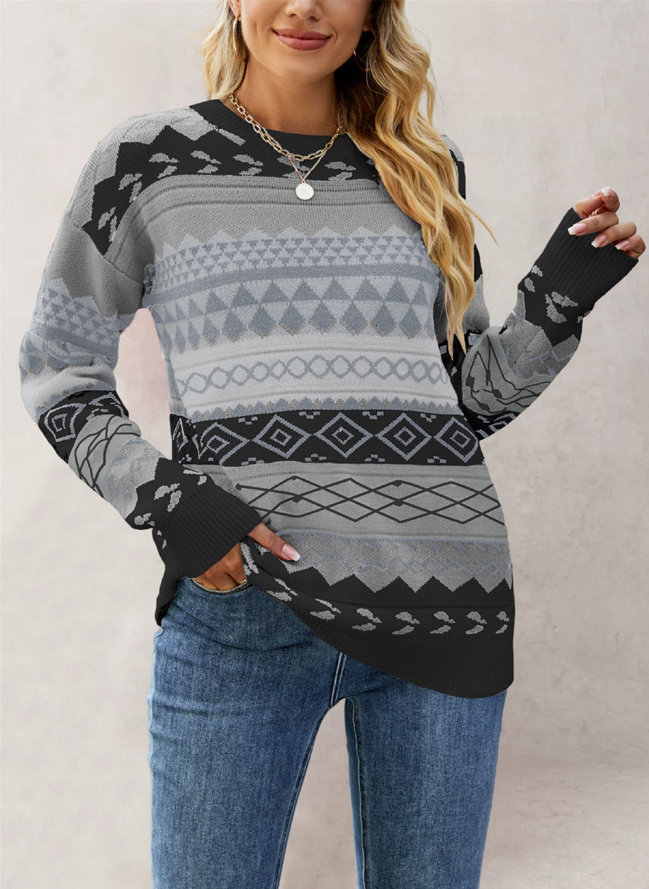 Damen Strickpullover mit geometrischem Muster WW