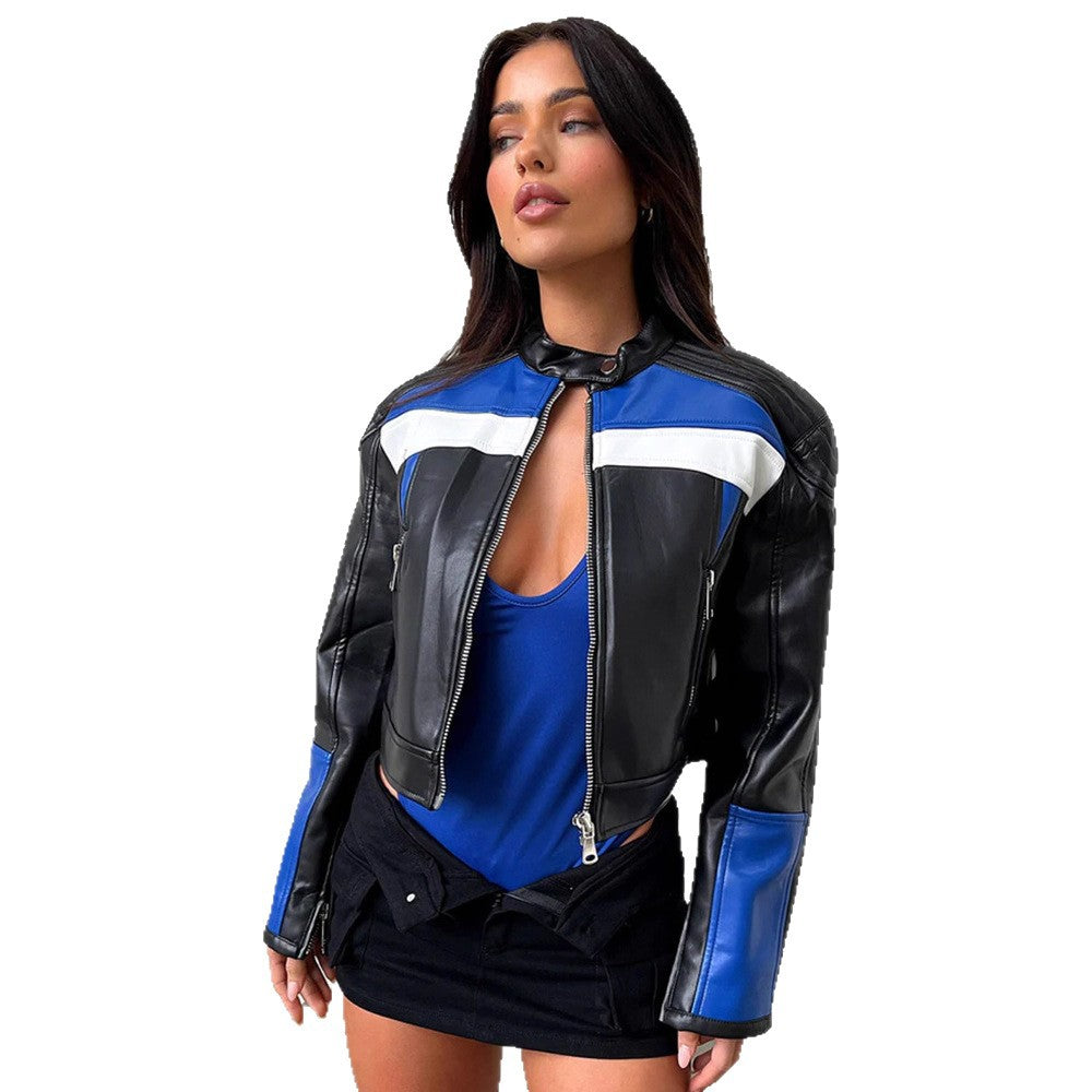 Damen sportive Bikerjacke mit kontrastierenden Farbblöcken WW