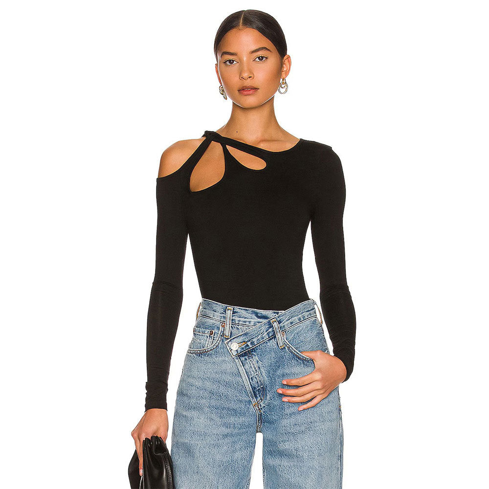 Damen Bodysuit mit asymmetrischem Ausschnitt und modischem Knoten W&W Mode