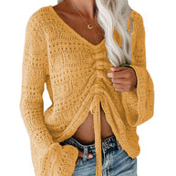Damen angesagter V-Ausschnitt Pullover mit Raffung WW