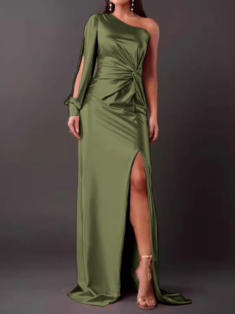Damen Abendkleid mit asymmetrischem Ausschnitt und eleganter Faltenlegung WW