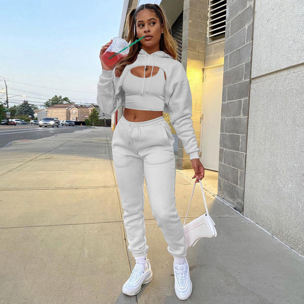 Damen Sportlicher Zweiteiler mit cropped Hoodie und bequemen Jogginghosen WW