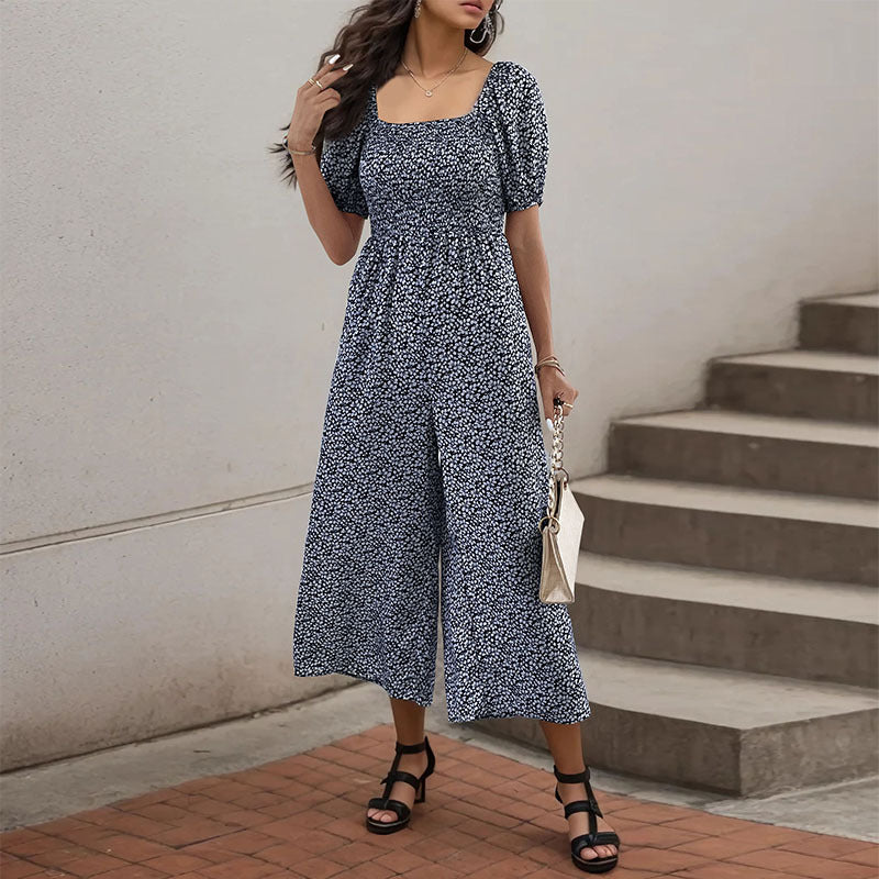 Damen Oversized Jumpsuit mit Puffärmeln und elastischem Taillenbund WW