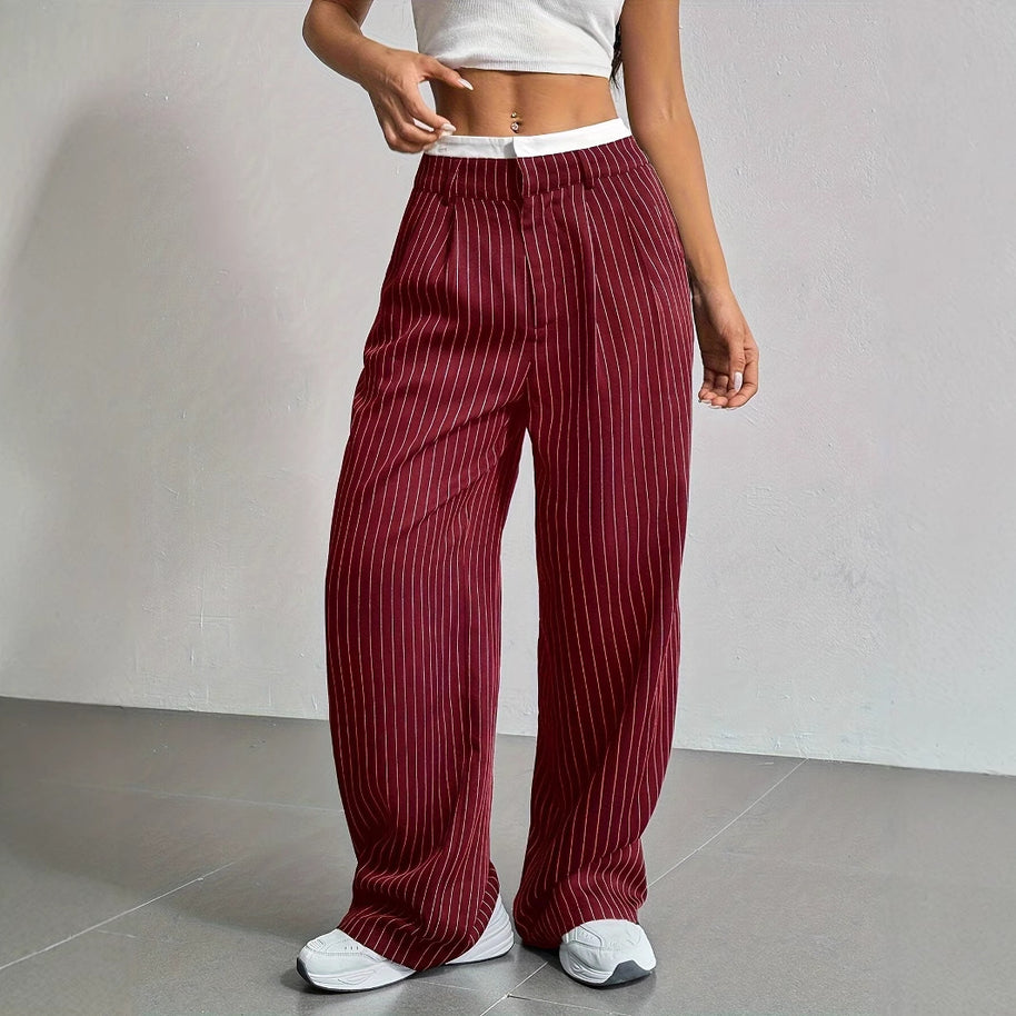 Damen Elegante Weite Hose mit Nadelstreifen und hohem Bund WW