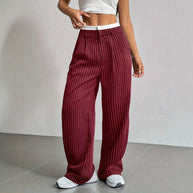 Damen Elegante Weite Hose mit Nadelstreifen und hohem Bund WW