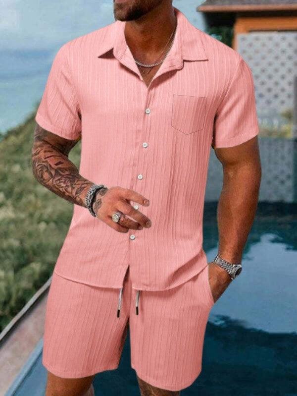 Herren Kurzarm Hemd und Shorts Set mit strukturiertem Design WW