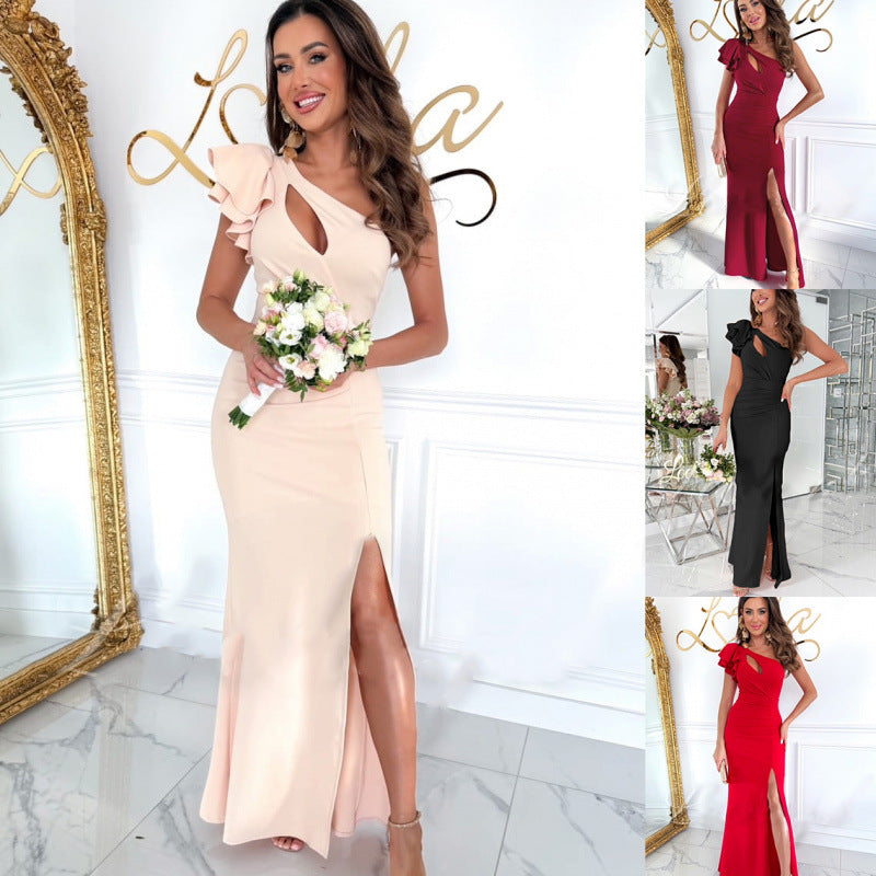Femme Elegante Cut-Out Seiten Schlitze Maxi Kleid WW
