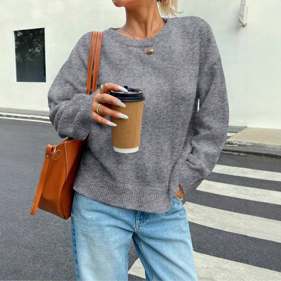 Damen Bequemer Pullover aus feiner Strickqualität mit zeitlosem Rundhalsausschnitt WW