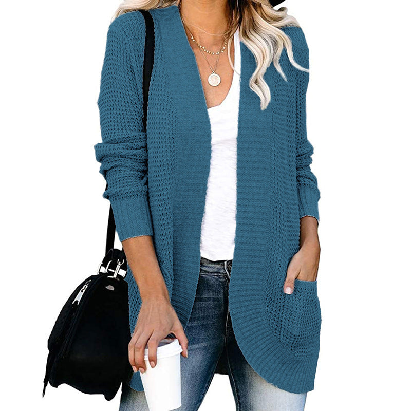 Damen Strickjacke mit offenem Schnitt und seitlichen Taschen WW