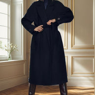 Damen stilvoller mantel mit breitem Kragen und Taillengürtel WW