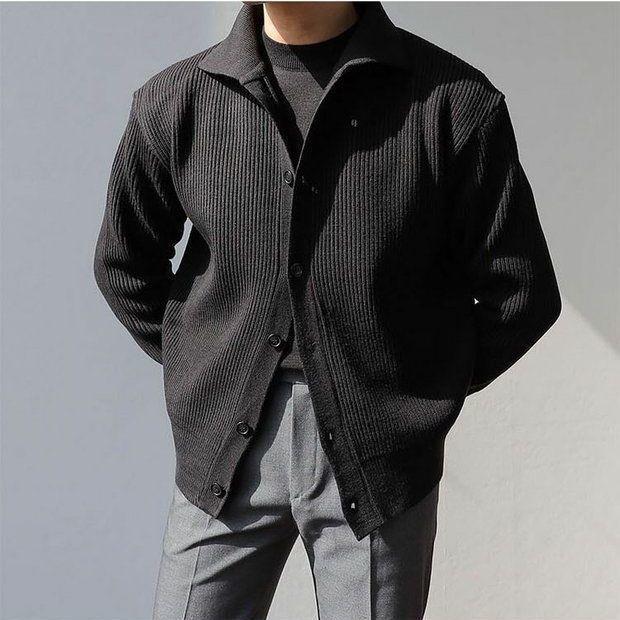 Herren strukturiertes Strickhemd mit Knopfleiste WW