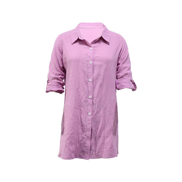 Damen Leinenbluse mit lässigem Schnitt und umschlagbaren Ärmeln W&W Mode