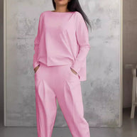 WW | Einfarbiges Slim-Fit Hosenanzug mit Rundhalsausschnitt