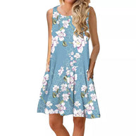 Damen ärmelloses Blumen-Minikleid mit praktischen Eingrifftaschen WW