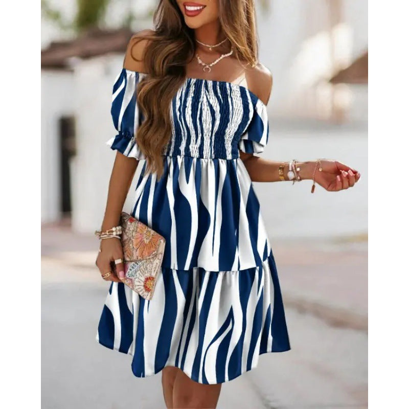 Damen Off-Shoulder Floral Gestuftes Kleid WW