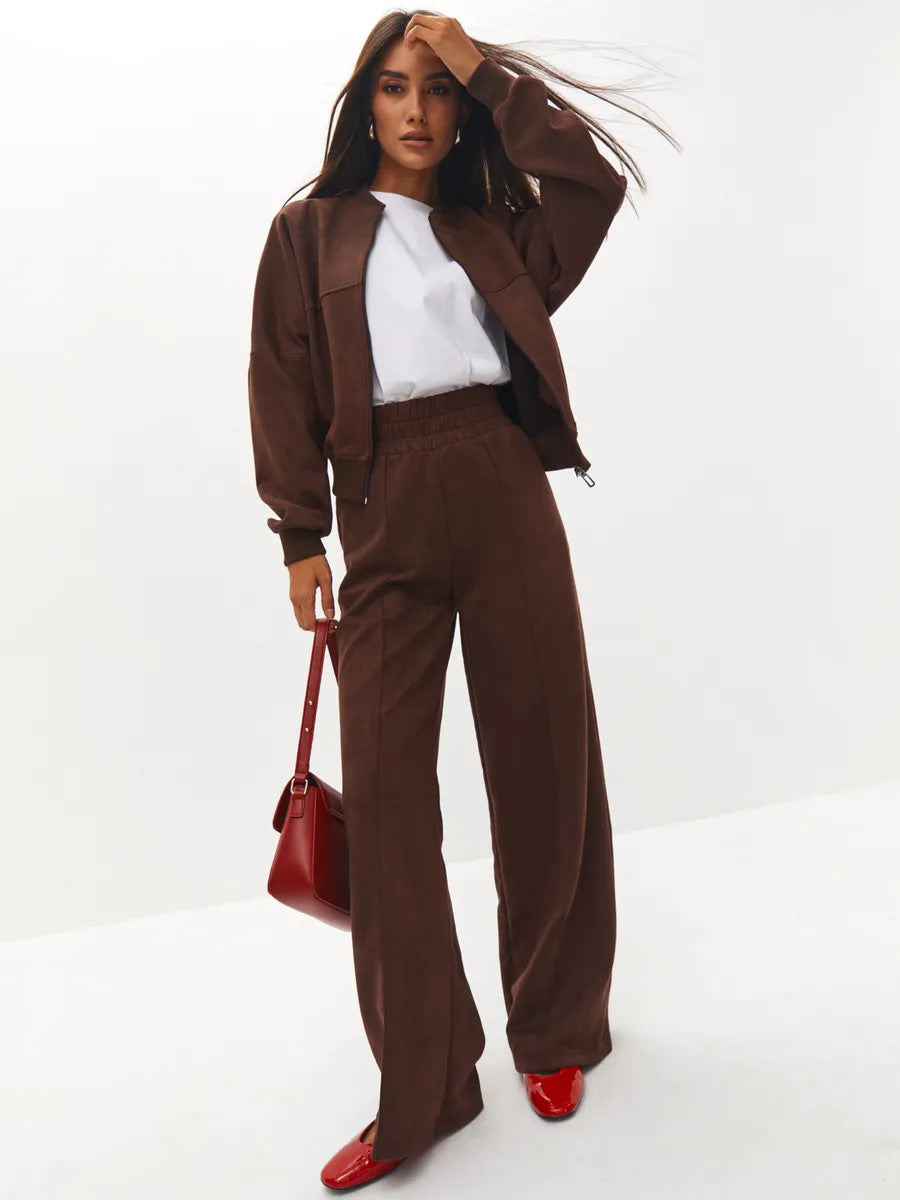 Damen sportliche und elegante Trainingsjacke mit weit geschnittenen Hosen WW