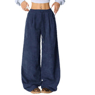 Damen Weite Freizeithose aus Rippmaterial mit elastischem Bund und praktischen Taschen WW