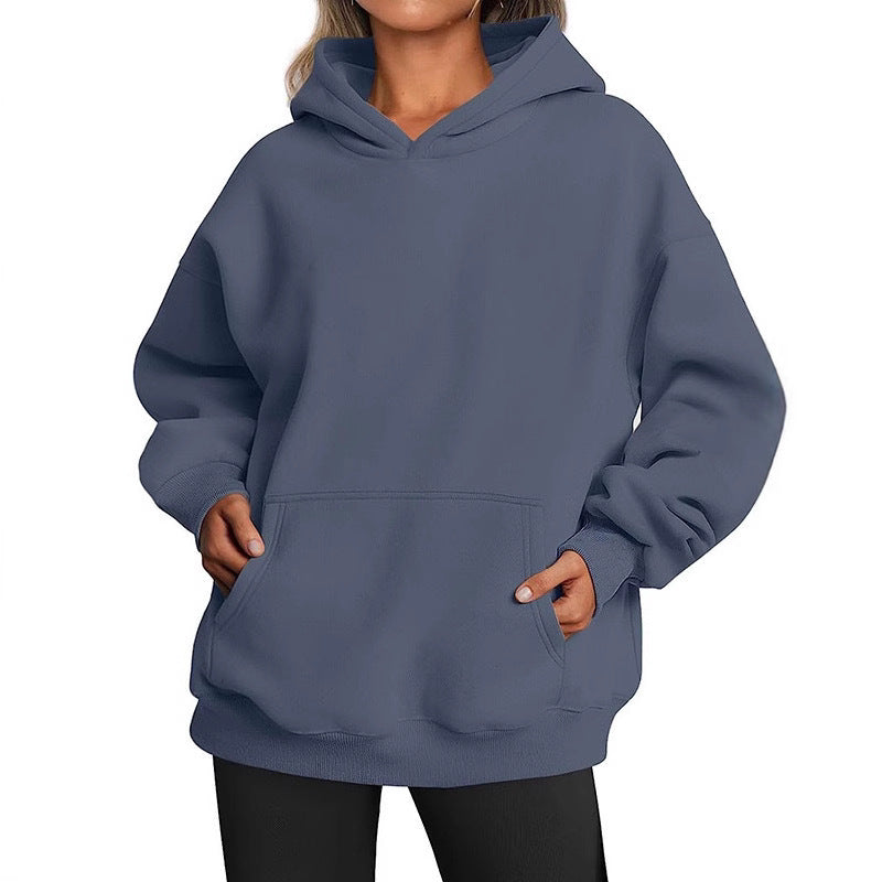 Damen oversized Kapuzenpullover aus weichem Baumwollmix mit praktischen Taschen WW