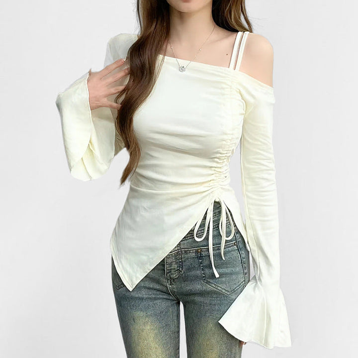 Damen Top mit schulterfreiem Design und raffinierten Rüschenärmeln W&W Mode