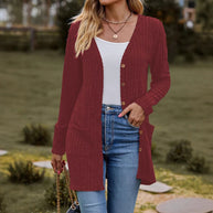 Damen Strickjacke mit V-Ausschnitt und praktischen Taschen WW