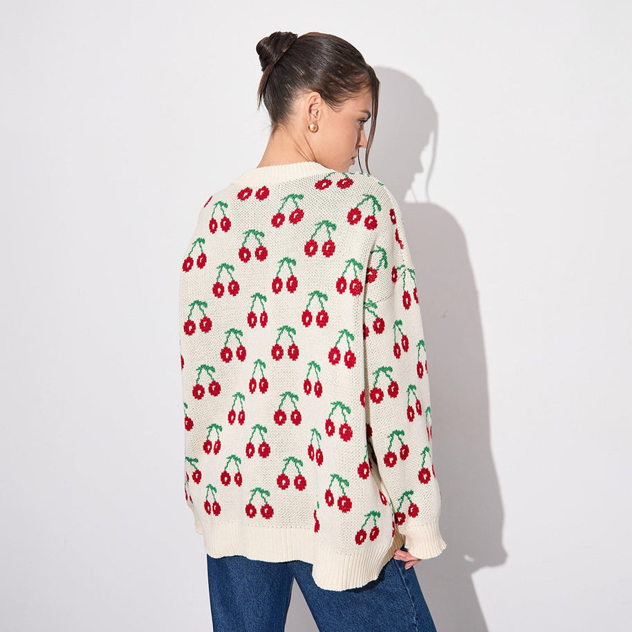 Damen Strickpullover mit fruchtigem Muster WW