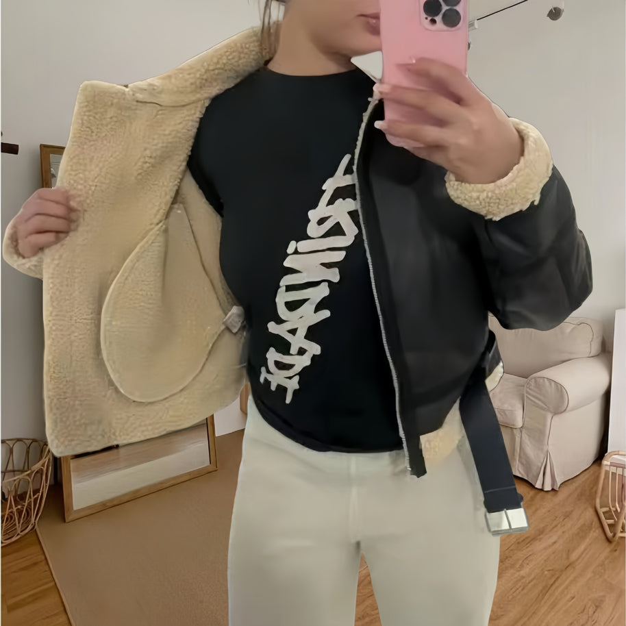 Damen robuste und stylische Lederjacke mit Innenfutter WW