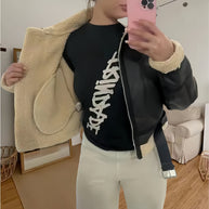 Damen robuste und stylische Lederjacke mit Innenfutter WW