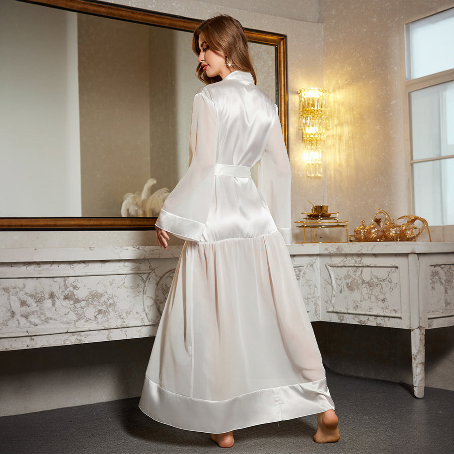 Damen Satin-Kimono-Robe mit elegantem Taillengürtel und fließendem Schnitt WW