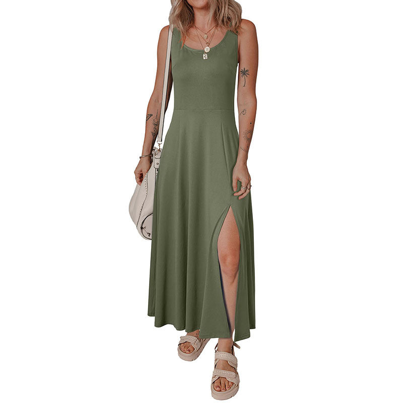 Damen Maxikleid mit seitlichem Schlitz und minimalistischen Trägern WW