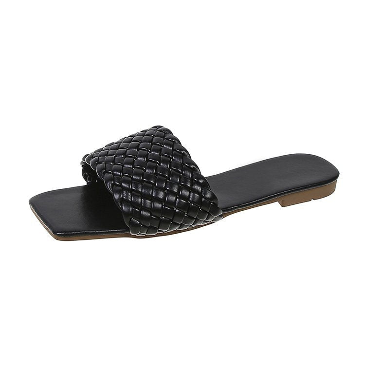 Damen Geflochtene Sandalen mit breitem Riemen und rutschfester Sohle WW