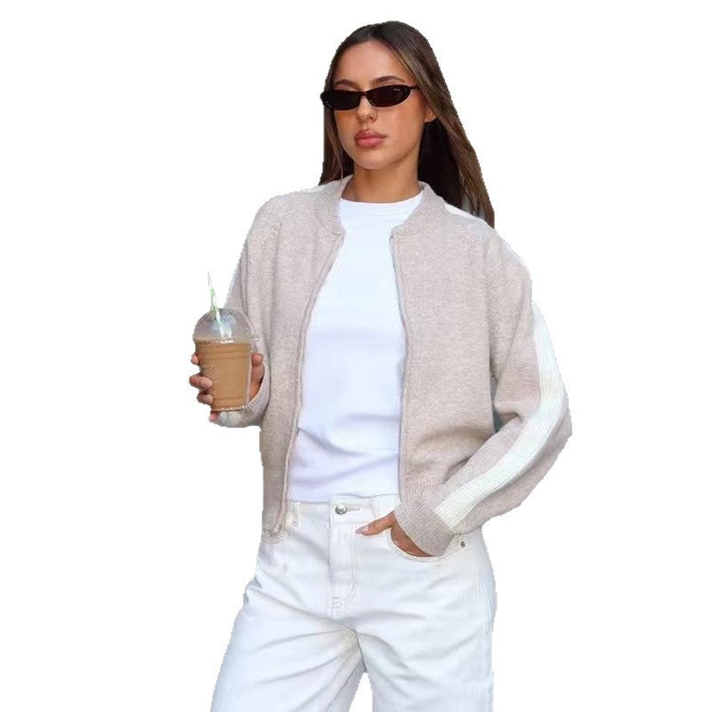 Damen sportlicher Strickpullover mit modischem Streifenmuster WW