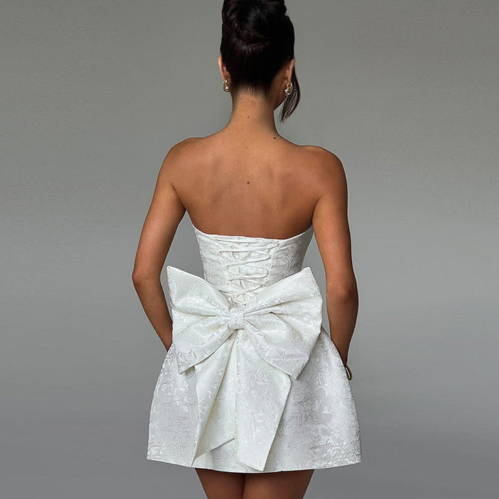 W&W Mode | Mini Cocktailkleid Schulterfreies Abendkleid Mit Schleifendetail