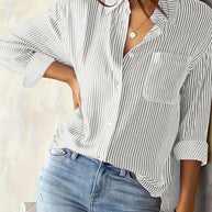 Damen gestreifte Bluse mit lockerer Passform und praktischer Brusttasche WW