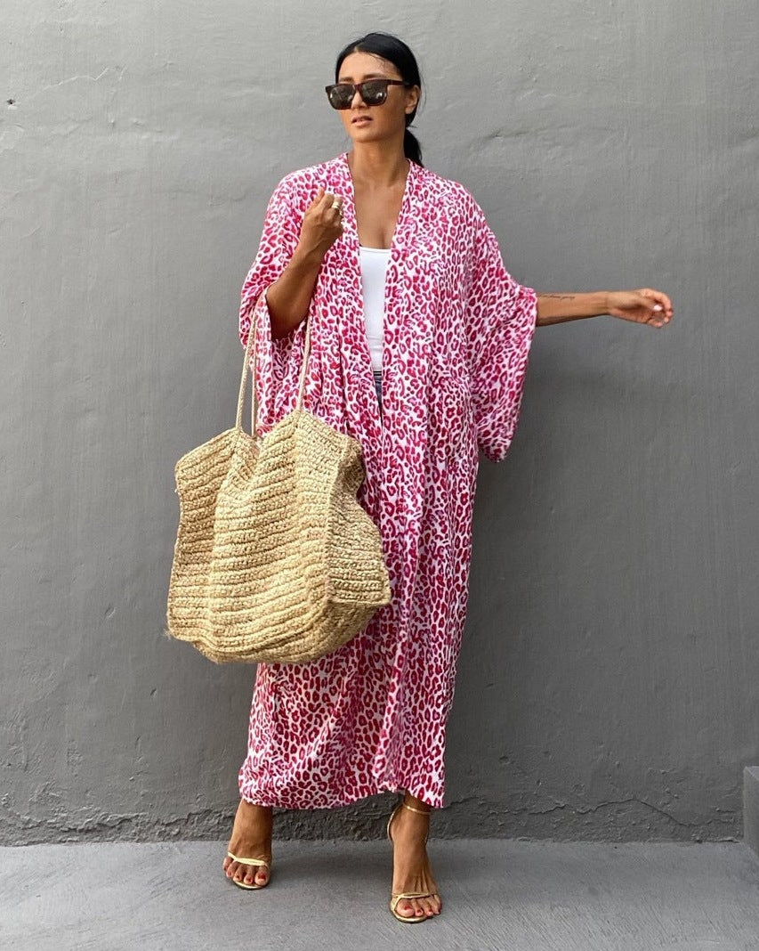 Damen Kimono-Robe mit Leopardenmuster WW