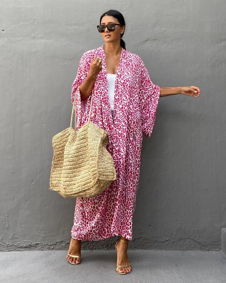 Damen Kimono-Robe mit Leopardenmuster W&W Mode