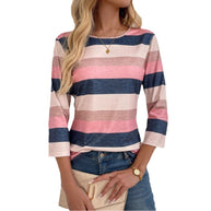 Damen Streifenoberteil mit 3/4-Ärmeln und weitem Rundhals WW
