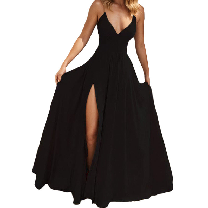 Damen Maxikleid mit elegantem V-Ausschnitt und seitlichem Schlitz WW