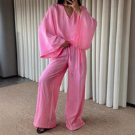 Damen Set aus luftiger Bluse und weitem Hosenanzug WW