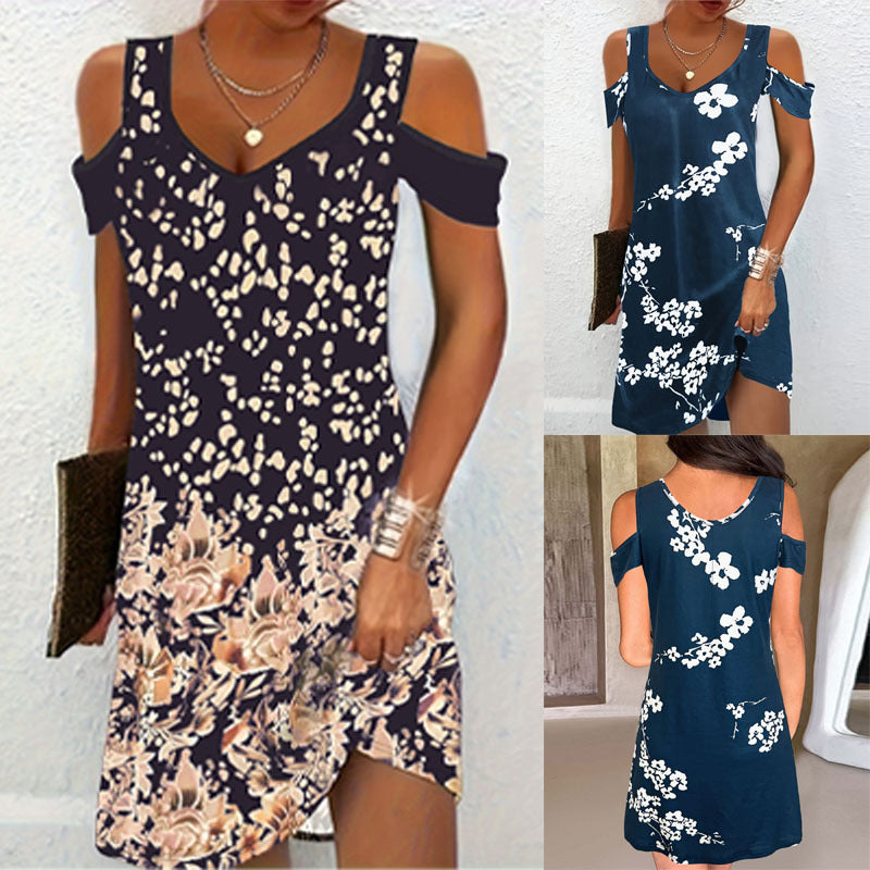 Damen Kleid mit angesagten Schulterauschnitten und elegantem floralem Druck WW