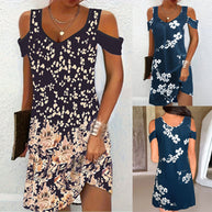 Damen Kleid mit angesagten Schulterauschnitten und elegantem floralem Druck WW