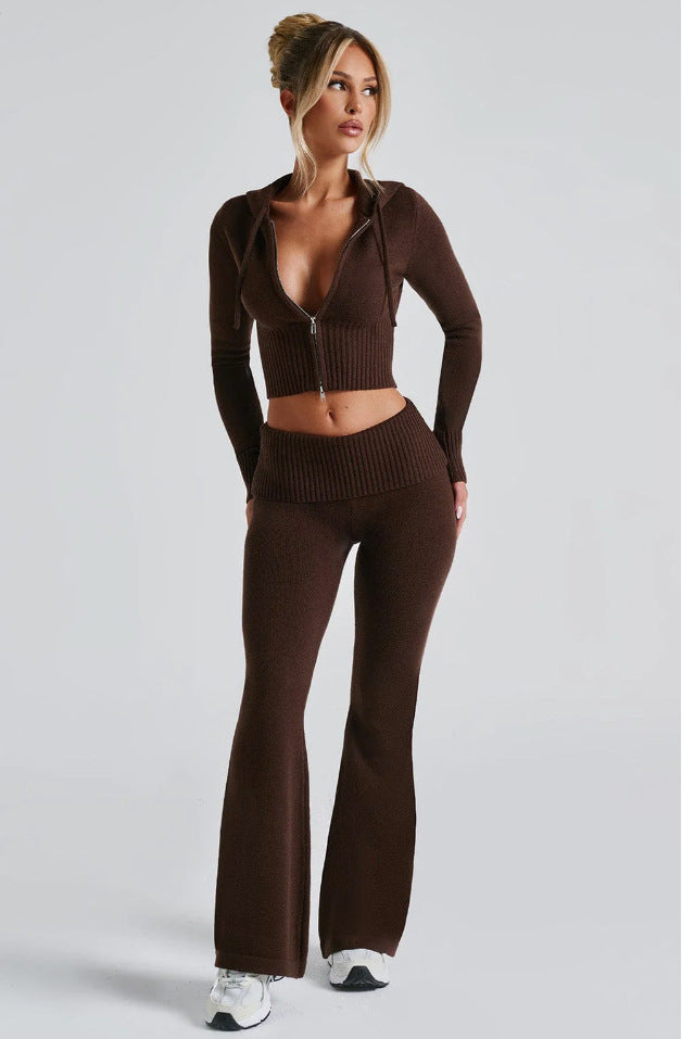 Damen Sportliches Crop-Set mit Kapuze und Zip WW
