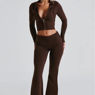 Damen Sportliches Crop-Set mit Kapuze und Zip WW
