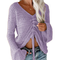 Damen angesagter V-Ausschnitt Pullover mit Raffung WW