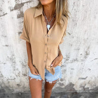 Damen modische Bluse mit ganzflächigem Knopfverschluss und legerem Schnitt