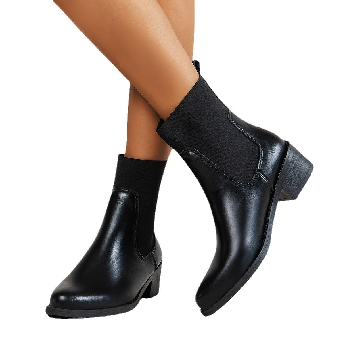 Damen Stiefeletten mit elastischem Schaft und komfortablem Blockabsatz WW