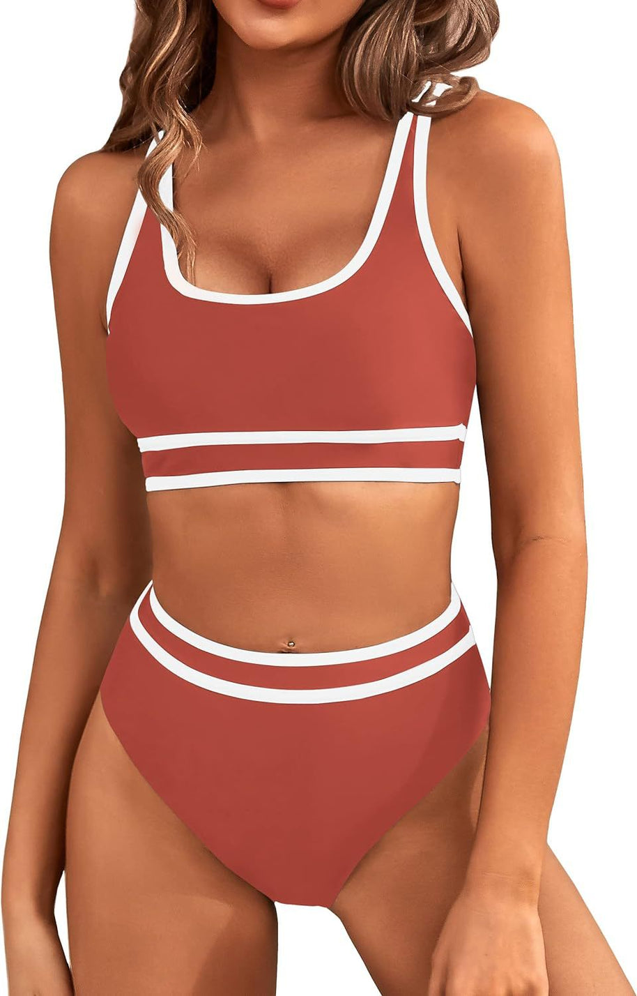Damen Sportliches Bikini-Set mit breiten Trägern und hohem Schnitt WW