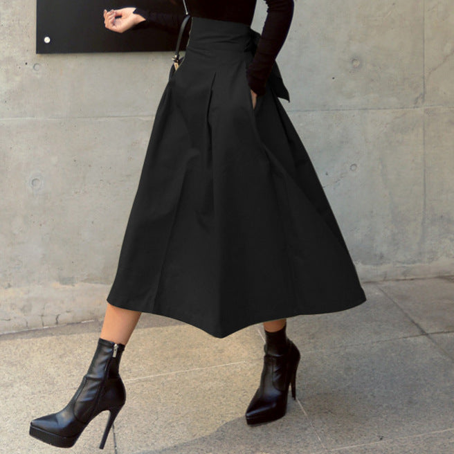 Damen A-Linien Rock mit hoher Taille und Falten WW