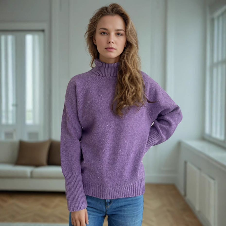 Damen Rollkragenpullover mit strukturiertem Design und Glitzerakzenten WW